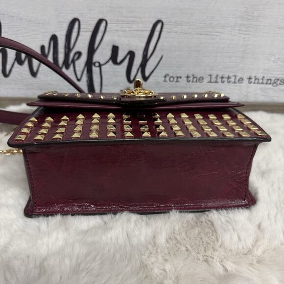 MICHAEL KORS Greenwich Studded Leather Shoulder Bag Burgundy Dark Berry - Picture 6 of 13